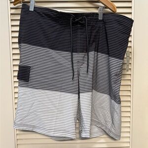 George Men's Striped Swim Shorts in Black and Gray